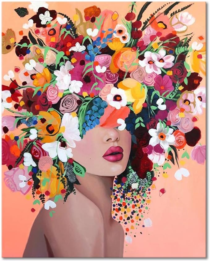 Lady with Flowers on Her Head Paint by Number