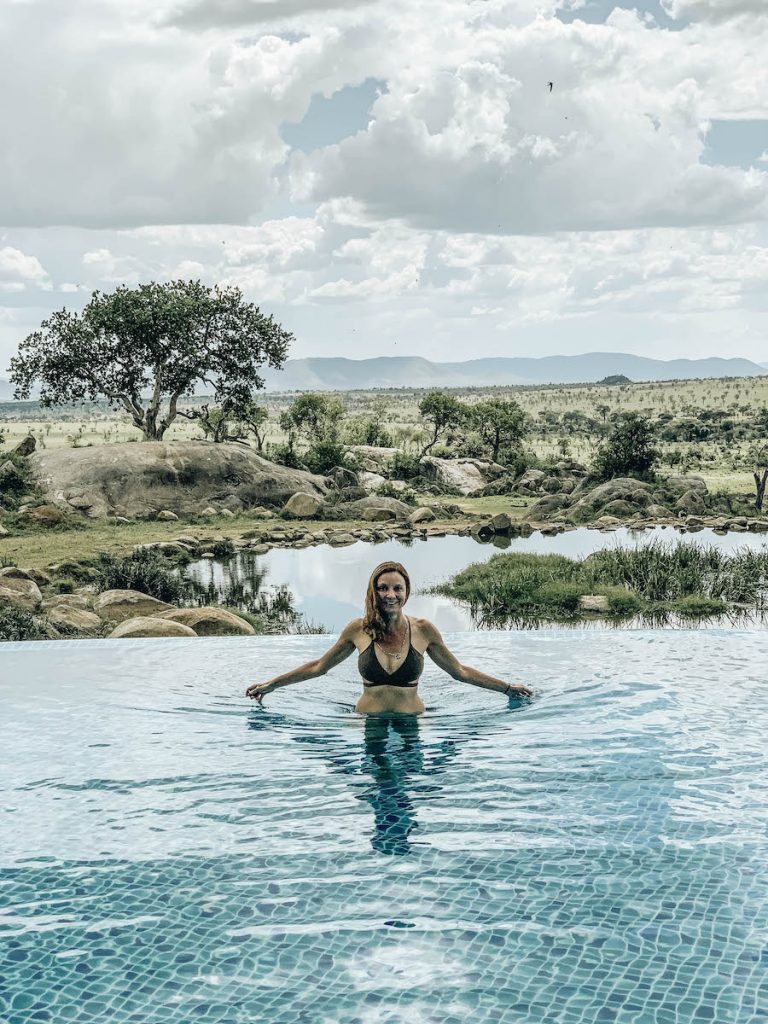 Annette White at the Pool at Four Seasons Safari Lodge in Serengeti National Park