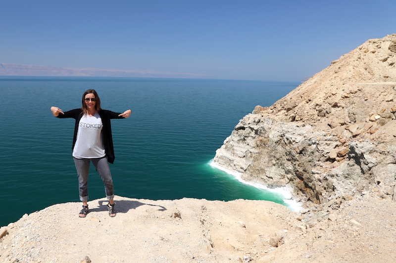 standing in front of the dead sea in Jordan