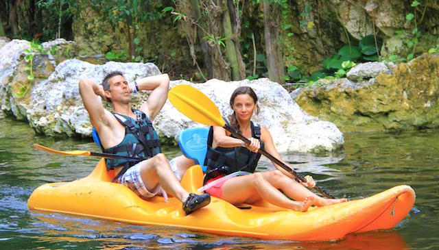 Kayaking in a Cenote in Cancun, Mexico