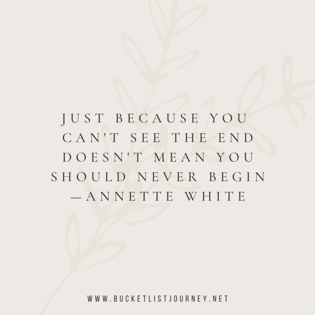 Just because you can't see the end doesn't mean you should never begin (Quote by Annette White)