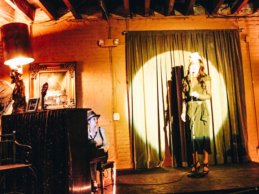 Jazz singer at Mata Hari speakeasy in Savannah, Georgia