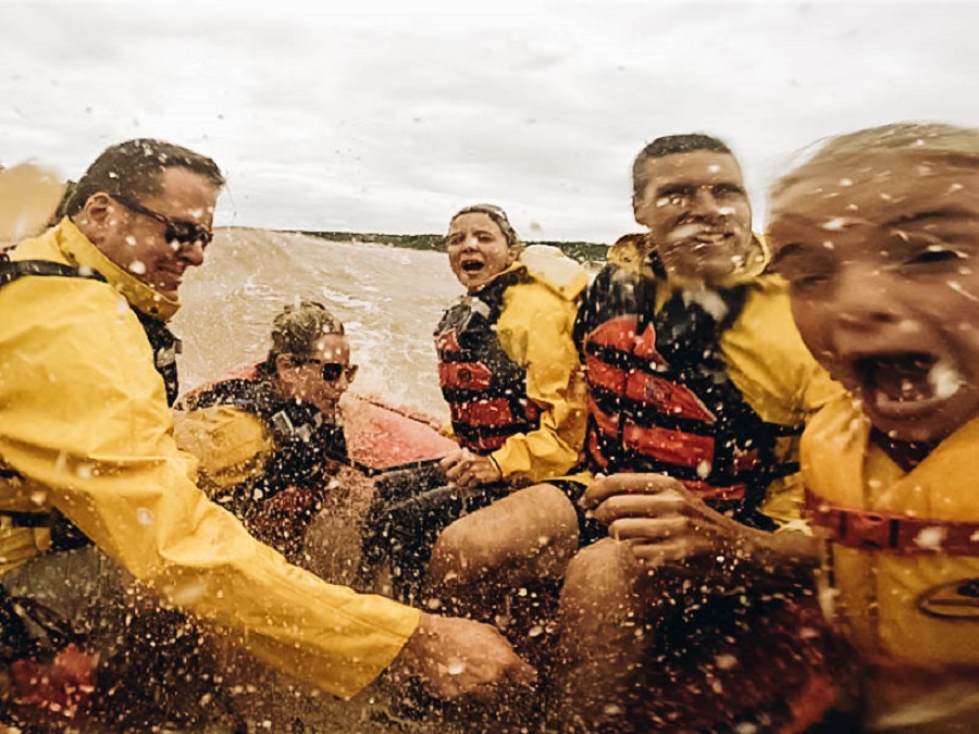 Annette and Pete enjoying Tidal Bore Rafting at Nova Scotia