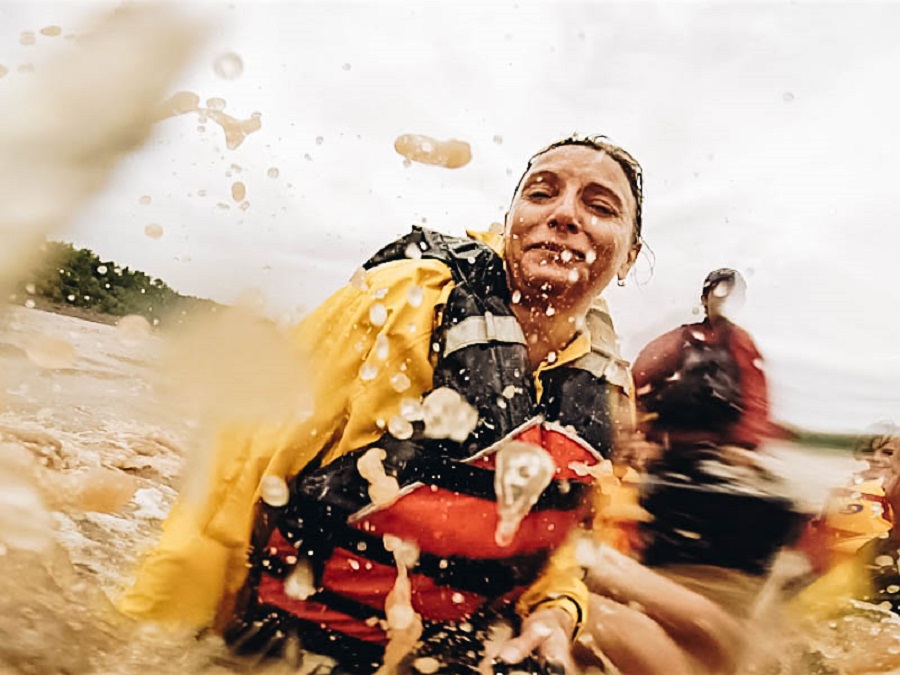 Annette and Pete enjoying Tidal Bore Rafting at Nova Scotia