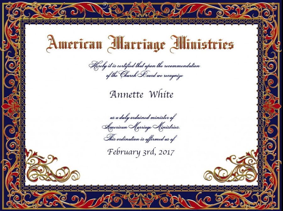 Annette White's Ordination Certificate